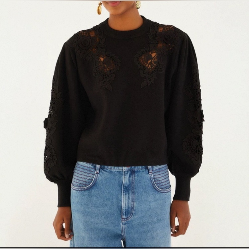New Farm Rio embroidered details jumper Black Lace Cutout - Picture 3 of 12